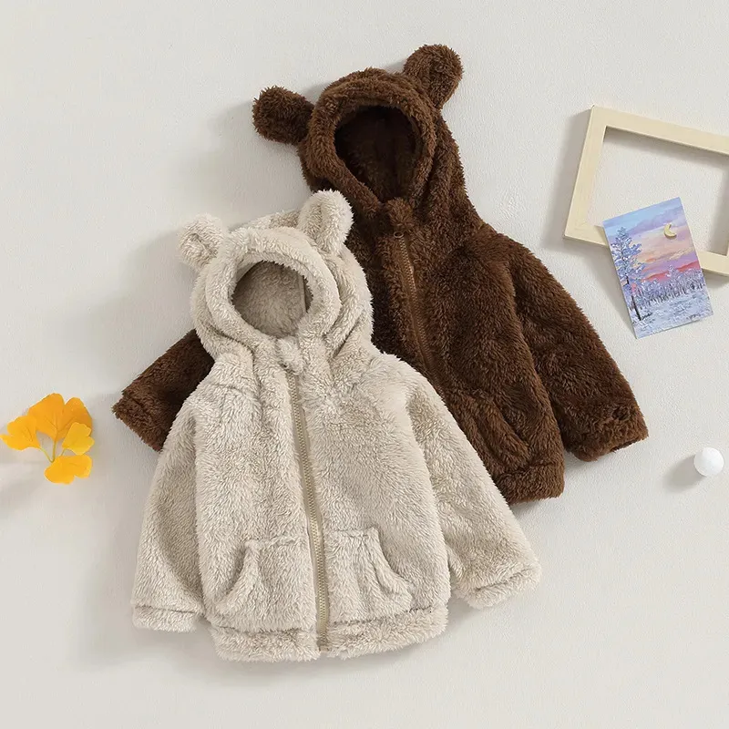 Jackets Cute Ears Plush Baby Jacket Kid Boys Girls Coat Autumn Winter Warm Hooded Children Outerwear Toddler Girl Clothes 2023 230928