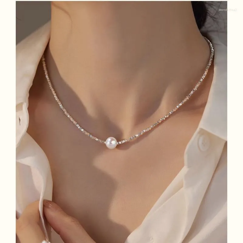 Choker Minar Luxury Silver Plated Copper Shiny Water Wave Chain Freshwater Pearl Pendant For Women Partihandel