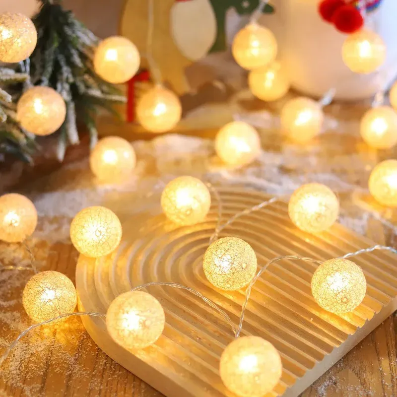 Weihnachtsdekorationen, 20 LED-Wattekugeln, Lichterketten, Batterie- oder USB-betrieben, Feengirlande, Lichterketten, Feiertags-Weihnachtsparty-Dekoration 230921