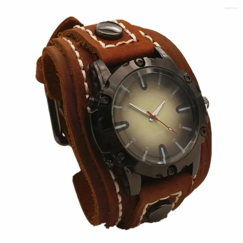 Wristwatches Westbull Punk Electronic Quart Pointer Watch Men Bracelet Brown Black Wide Genuine Leather Belt Strap Bangles HommeJewelry