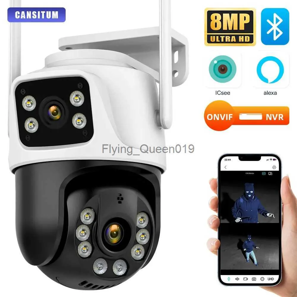 Objectif de vidéosurveillance ICSee extérieur 360 Wifi CCTV Protection de sécurité IP 8MP 4K Surveillance vidéo sans fil pour caméras de maison intelligente Alexa YQ230928