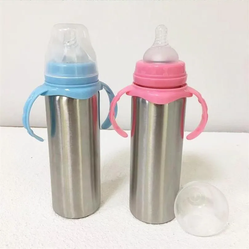 Vattenflaskor 8oz rostfritt stål Sippy Cup Kids Tumbler Vakuumisolerade koppar Baby Milk Bottle With Bands Gift för Born204D