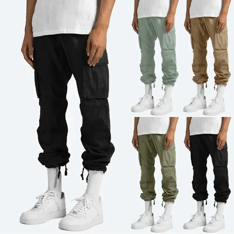 Men's Pants 2023 Men Cargo Sports Casual With Drawcord At The Foot And Multi Pocket Elastic Waist Trousers Workout High Street