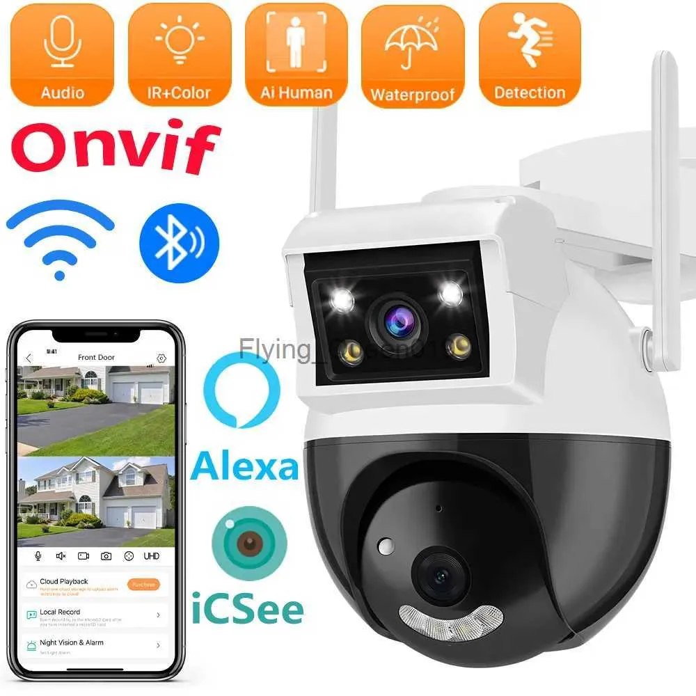 CCTV -lins 8MP Dual Screen PTZ WiFi Surveillance Ai Human Detect Camera Bluetooth ConnectInvity 3 Night Vision Lägen IP66 Waterproof ICSEE YQ230928