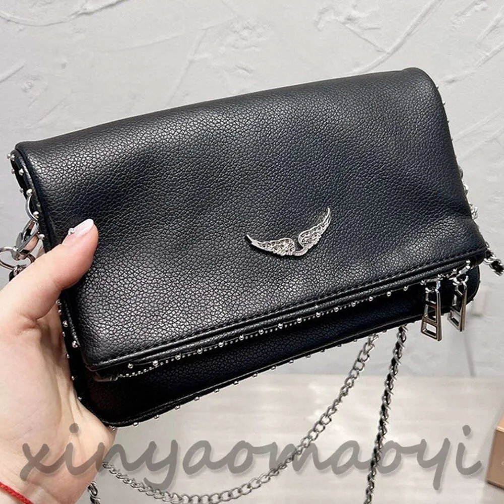 2023SS Abendtaschen Beliebte Damentasche Handtasche Flügel Diamantbügel Zadig Et Voltaire Nieten Schaffell Leder Messenger Umhängetaschen Zwei Ketten Damen