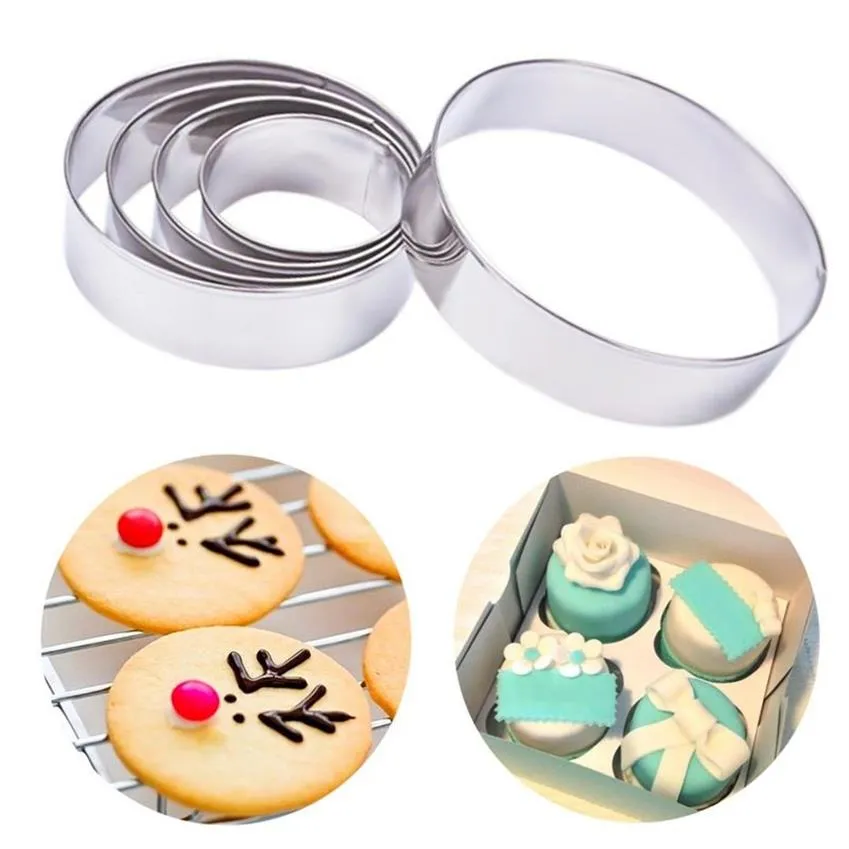 Cake Tools Cookie Circle Cutter Forms Mousse Steel 5st Set Fondant Decorating Kitchen Round Rostless Baking259h
