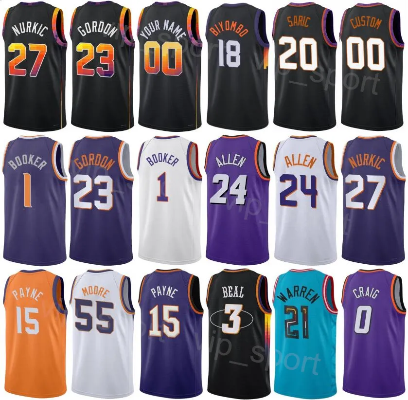 Printed Association Basketball TJ Warren Jerseys 21 Darius Bazley 55 Bradley Beal 3 Devin Booker 1 Grayson Allen 24 Kevin Durant 35 Saben Lee 38 Earned Men Women