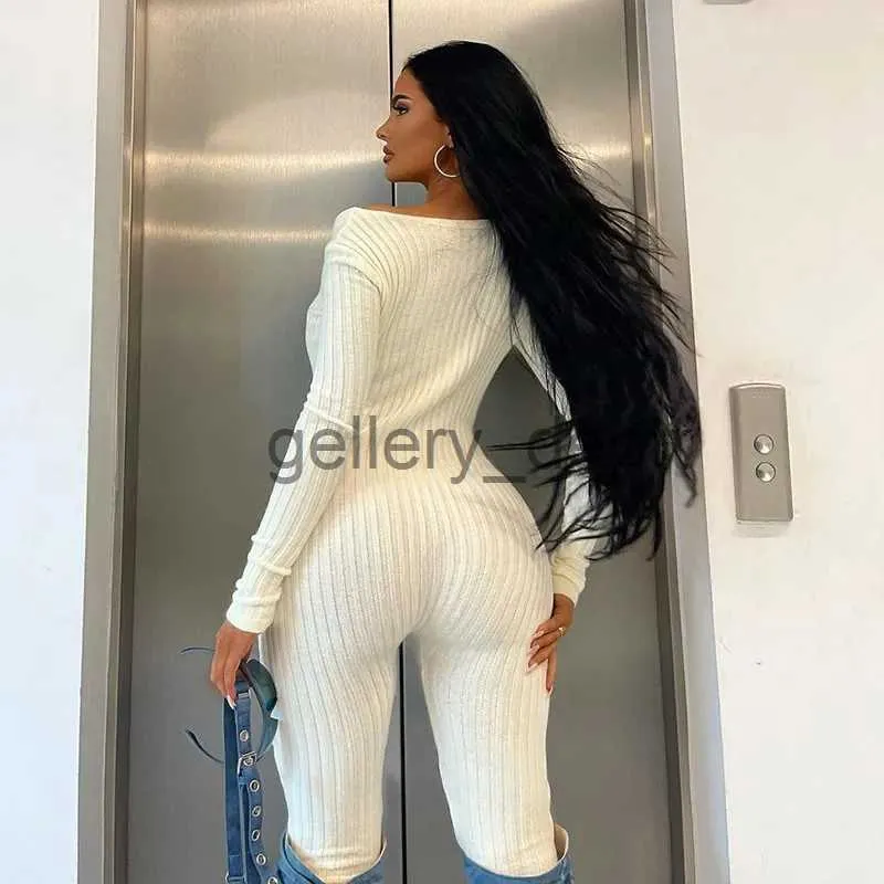 Stretchy Rib Knitted Ribbed Jumpsuit For Women V Neck, Long Sleeve, Skinny  Overalls, Fashionable Casual Solid One Piece Romper J230928 From  Gallery_deptt, $11.35