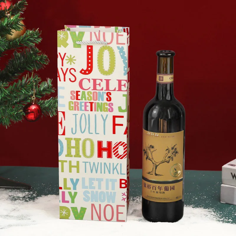 Red Wine Gift Bag Christmas Pattern Bag Red Wine Bottle With Handle Bag For Festival Rectangular Paper Bags LX6137