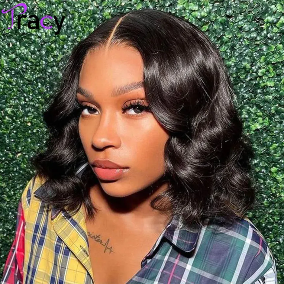 Synthetic Wigs Wear and Go Lace Front Wig Human Hair 10 Inch Body Wave Bob Real Glueless Pre Plucked for Women Cut 230927