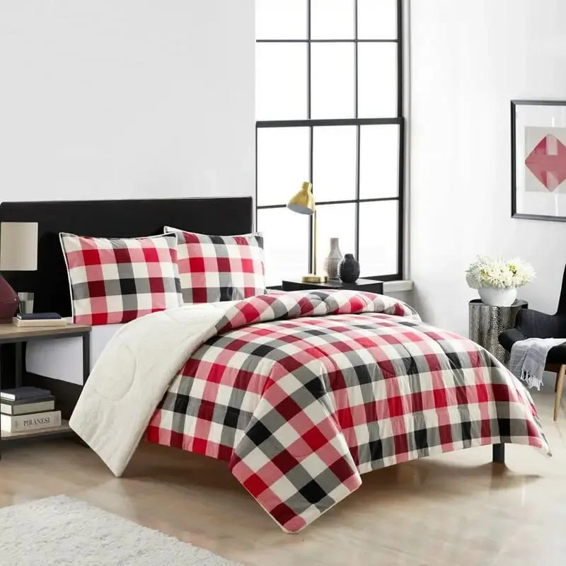 Sherpa Comforterセットの寝具セットFullqueen Red Polyesterセットピースキルトカバーツインサイズ230927