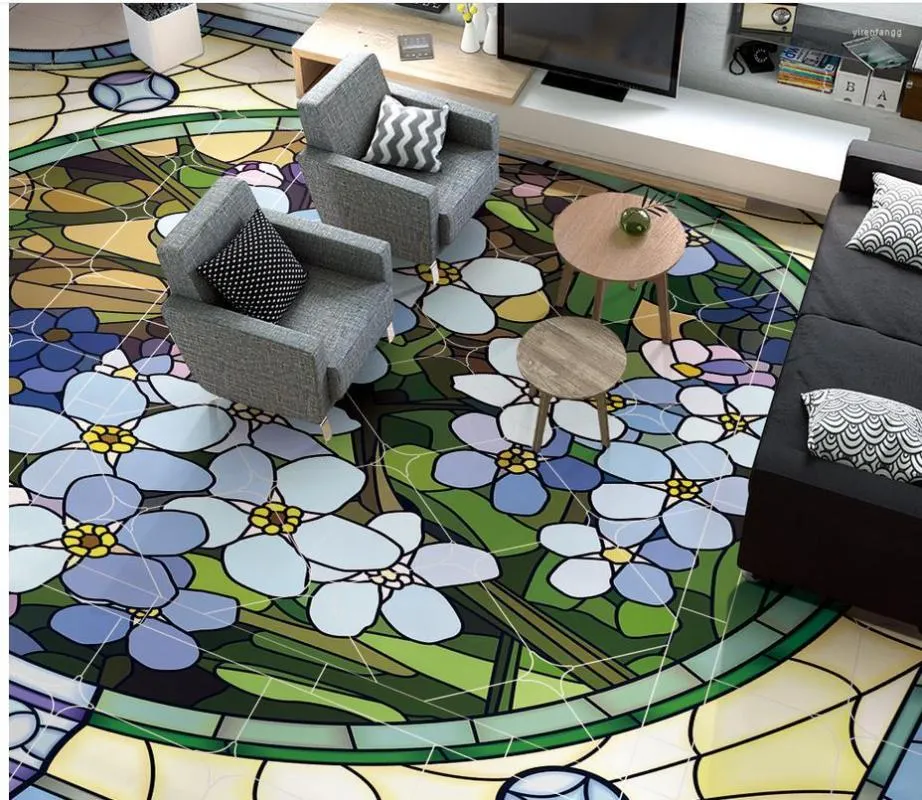 Wallpapers Woondecoratie 3D-vloeren Eenvoudig Europees Modern Geometrisch vloerbehang voor badkamers