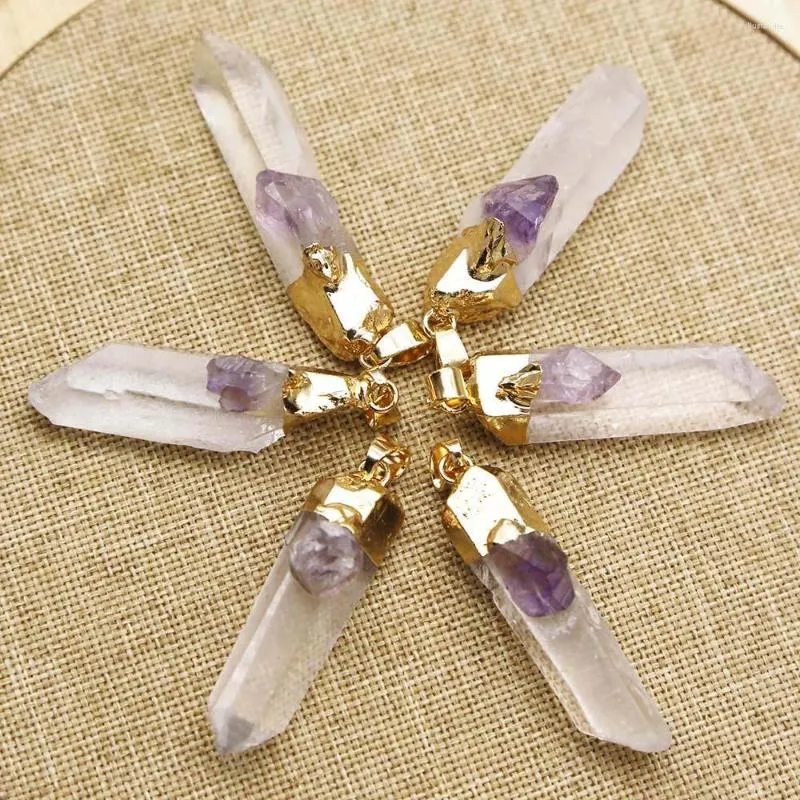 Pendant Necklaces Natural Raw Mineral White Crystal Column Reiki Healing Amethyst Necklace Charm Jewelry Wholesale 6Pcs/Lot