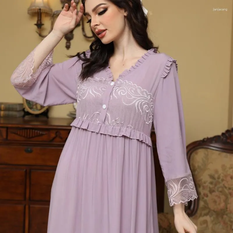 Vêtements de nuit pour femmes Vintage Nightgowns Muslin Coton Robe de nuit Printemps Fée Femmes Sweet Long Sexy Arabe Col V Nighty Romantique Princesse