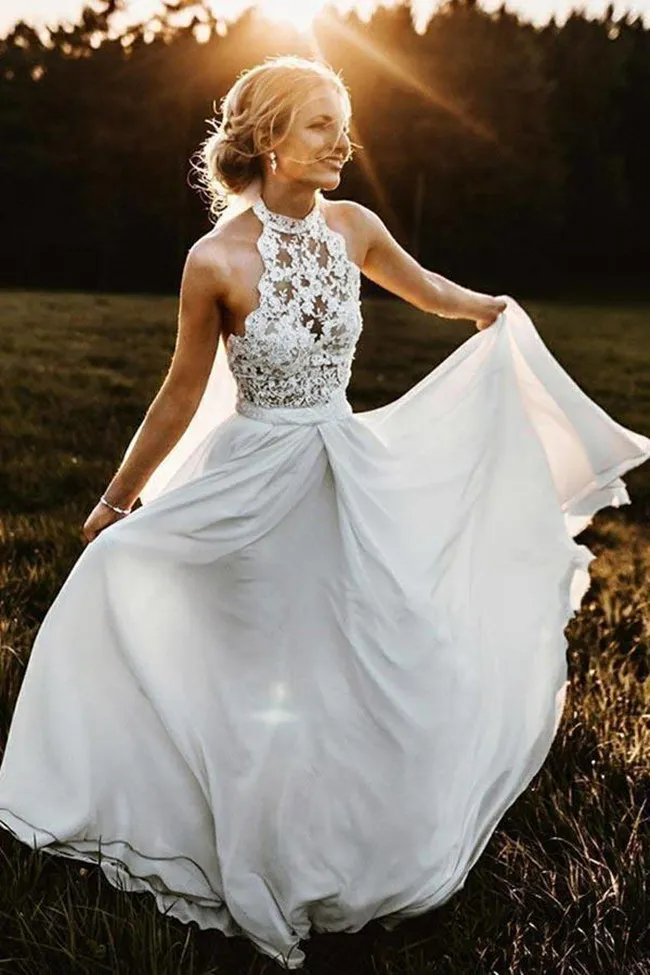 Halter top a line wedding dress outlet