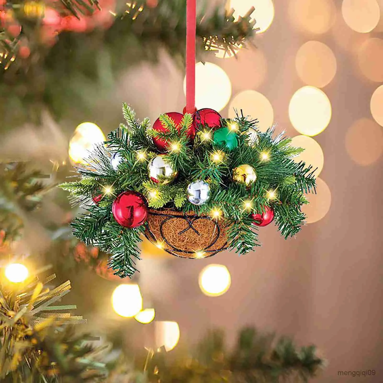 Christmas Decorations Artificial Christmas Hanging Basket Pendant Christmas Wood Ornaments Hanging Decoration Gift New Year Ornaments