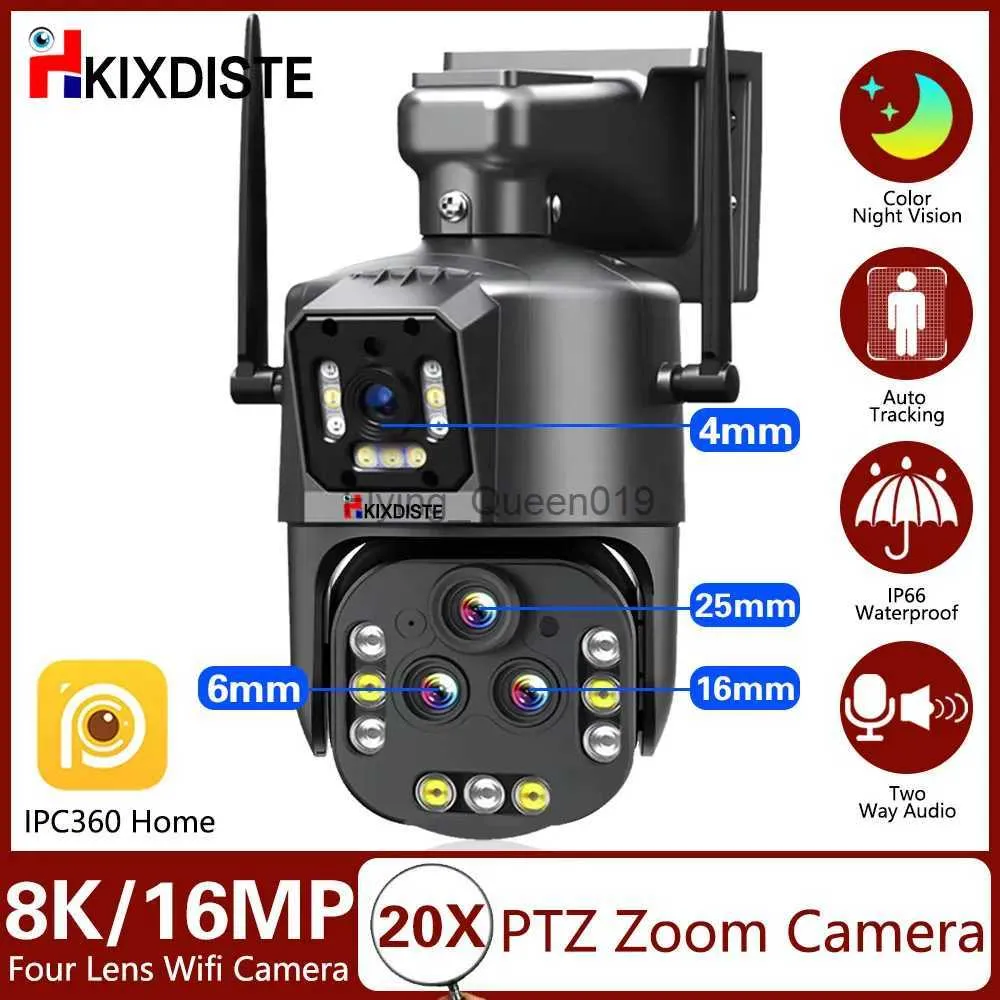 CCTV-Objektiv Ultra 16MP 8K WIFI PTZ IP-Kamera Überwachung Sicherheit 1+3 Objektiv Vier-Objektiv-Kamera 20X Hybrid-Zoom Auto-Tracking-Video-CCTV-Kamera YQ230928