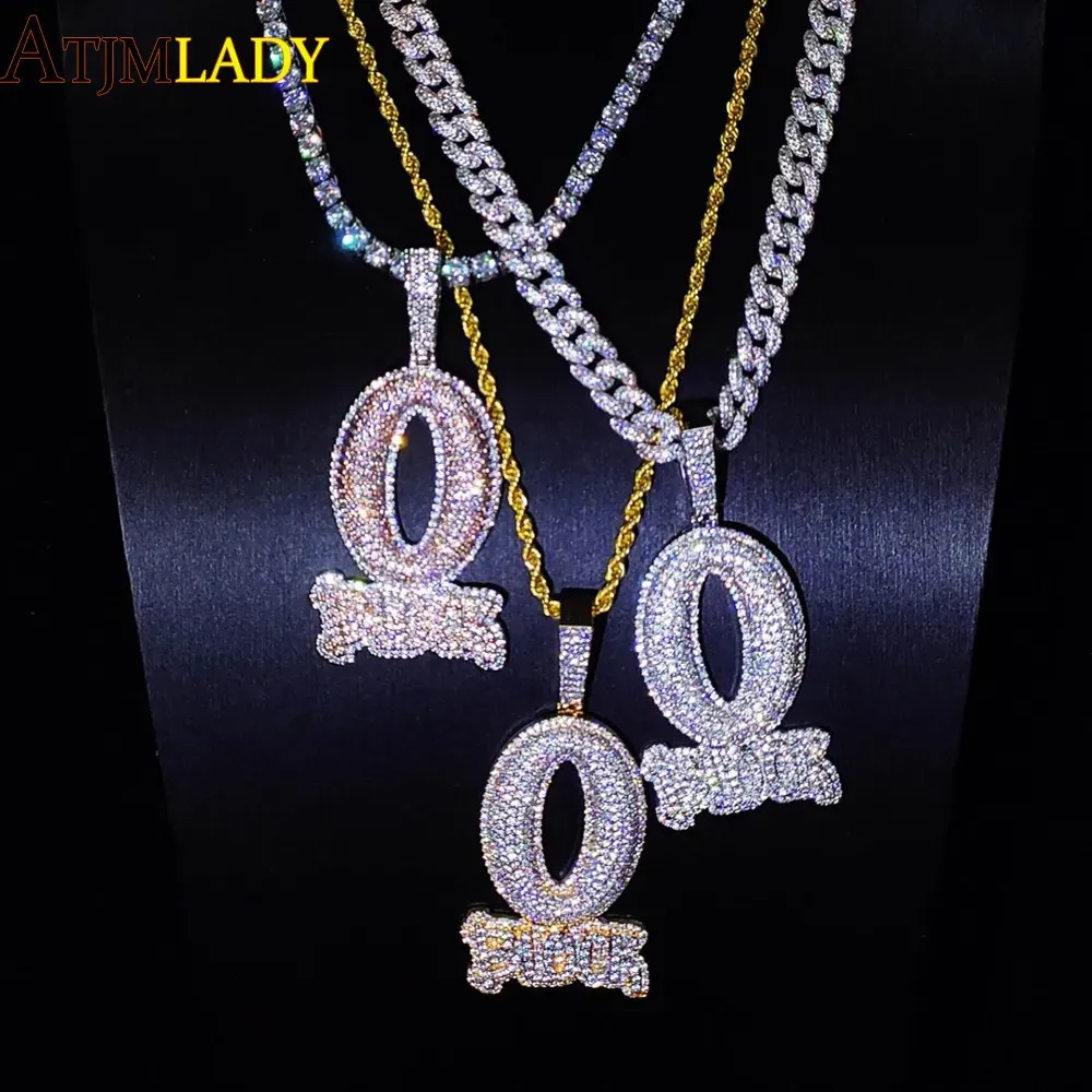 Pendant Necklaces Iced Out Letter O Block Pendant Bling Cubic Zirconia Micro Pave Cz Paved Hip Hop Men Boy Rope Chain Jewelry 230927