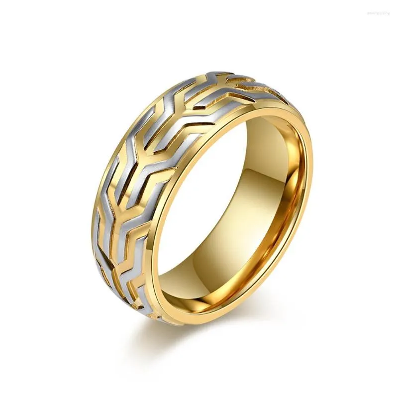 Wedding Rings Unfading Geometric Men Classic Gold Color Titanium Steel Finger Jewelry For Women Birthday Gift Items 2023