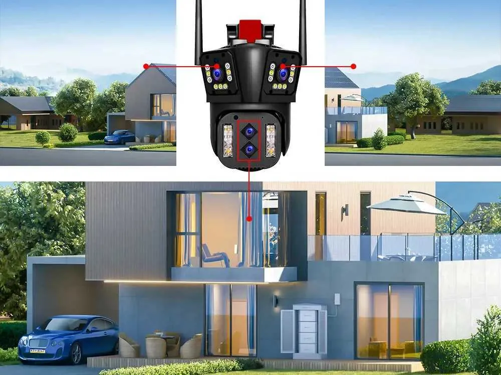 Объектив Видеонаблюдения 8K 16MP WIFI Камера 4 Объектива 3 Экран.
