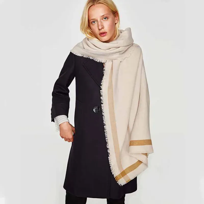 Szaliki oryginalna marka koc szalik kobiety beżowy kolor pasek kaszmirowy żeński zima grube ciepłe okłady shaw bufanda 230928
