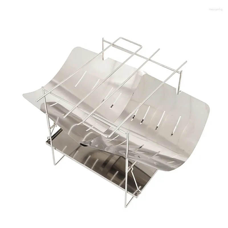 Decorative Figurines Outdoor Portable Folding Fire Rack Picnic Barbecue Bracket Stove Stainless Steel