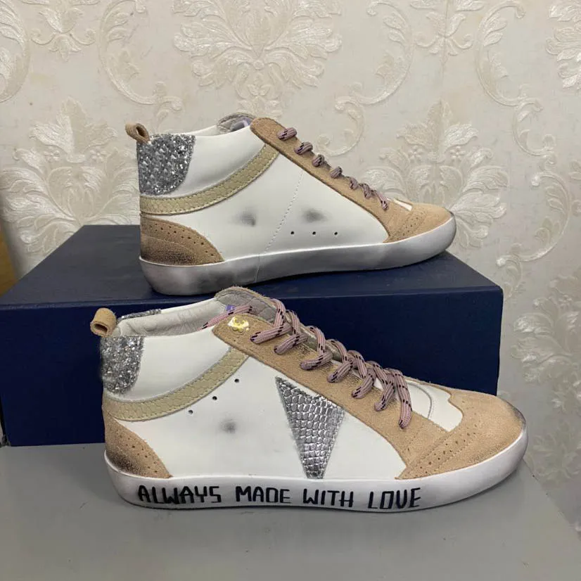 Met doos Golden Goode Sneakers Luxe Mid Slide Star Casual schoenen Classic Gletter Luipard Snake Doold Dirty Designer Man Women Lederen Stud Goose's Dames 714