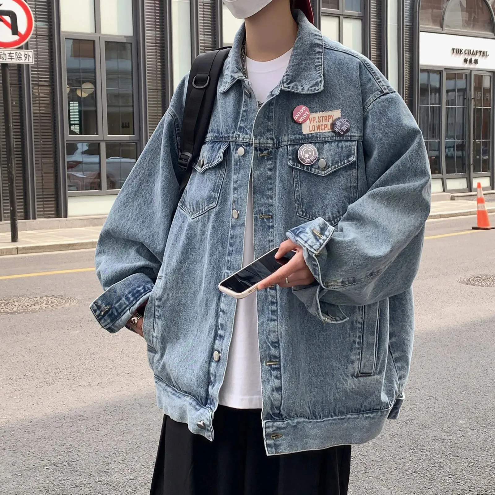 Herrjackor Autumn Vintage Denim Jacket Men Korean Fashion Streetwear Jean Jacket Men denim avvisar krage ytterkläder bomullsbomberjackor 230927