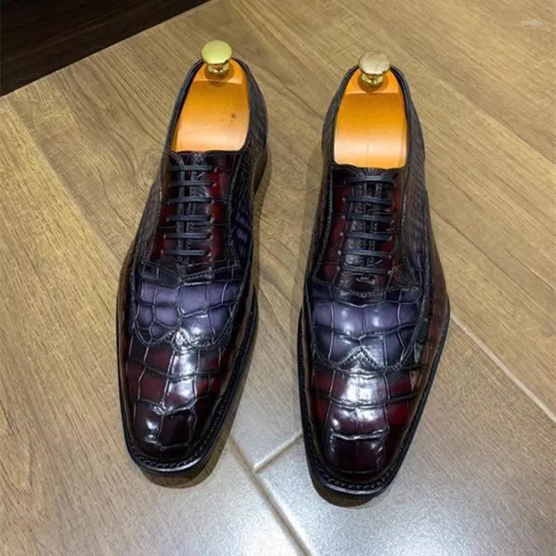 Sapatos de vestido Lanmanxiniu Crocodile Skin Leather Sole Handwork True Men Formal Wenddingsneaker