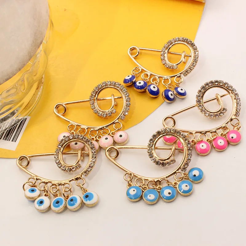 S3828 Fashion Jewelry Turkish Style Rhinestone Enamel Evil Eye Pendant Pin For Women Blue Eyes Clasp Brooch Pins