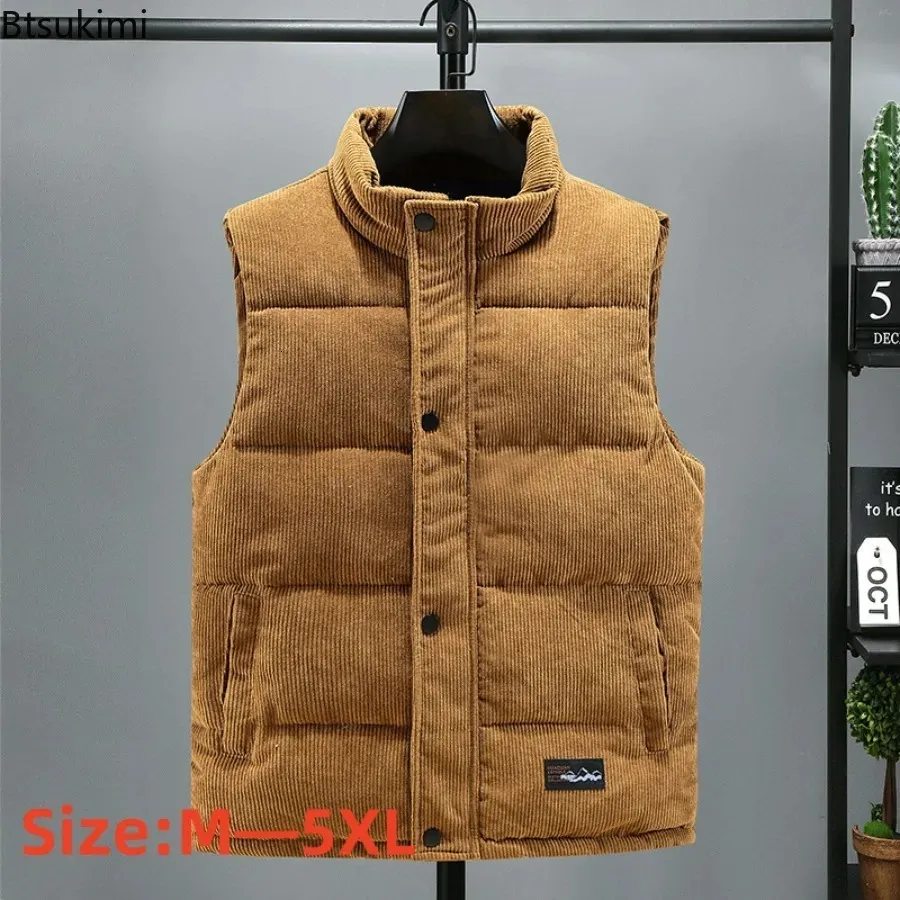 Gilet da uomo 2023 di spessore caldo gilet autunno inverno cotone imbottito senza maniche giacca da uomo casual colletto alla coreana gilet oversize maschile 230927