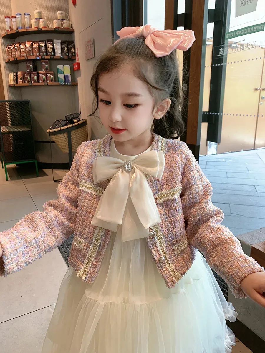 Jackor Dancewear 2st Sweet Outfits Kids Girls Princess Cloths Set Spring Autumn Children Fashion Coat +Dress Vintage Suit 230928