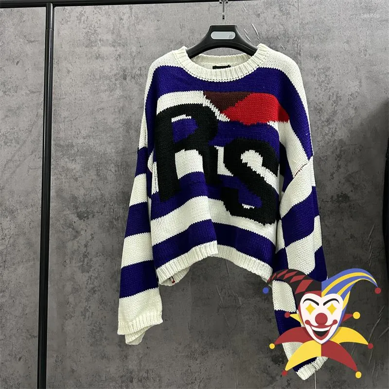 Blue Stripe Oversized Knit Mens Vintage Sweaters Mens Loose Blue Stripe Oversized Knit Mens Vintage Sweaters Mens Loose