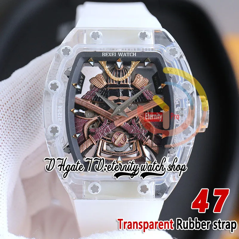 RRF 47 JAPAN MIYOTA NH AUTOMATISK MÄNS Titta på Crystal Transparent Case Golden Samurai Armor Dial Transparent Rubber Strap Super Version Eternity armbandsur