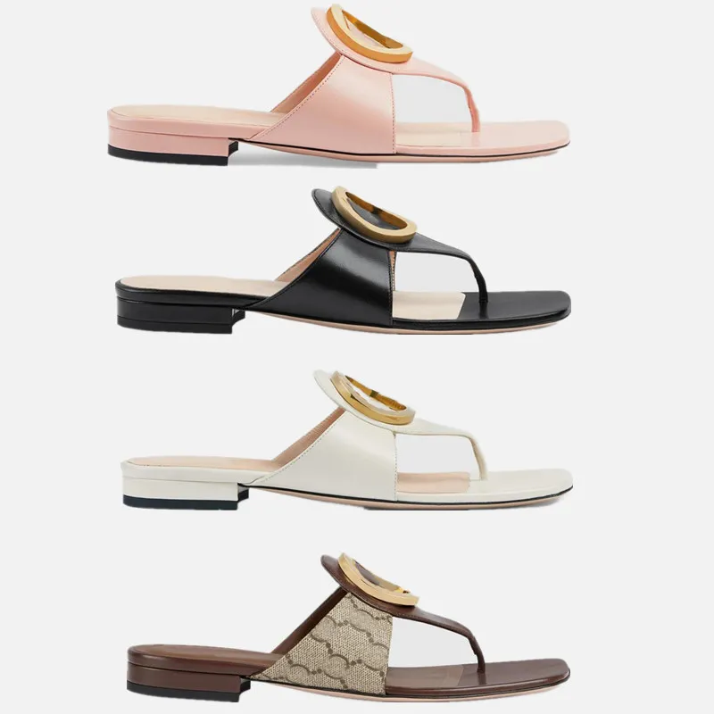 Designer Vrouwen Blonde Slide Sandalen Slippers Luxe Platte Bodem Lederen Rubberen Slipper Casual Seaside Slippers Met Doos 35-40