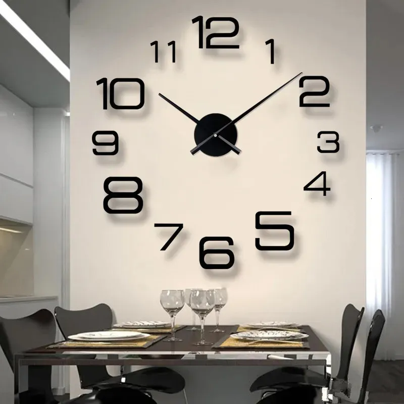 Horloges murales Design moderne Grande Horloge 3D DIY Quartz Mode Montres Acrylique Miroir Autocollants Salon Décor À La Maison Horloge 230921