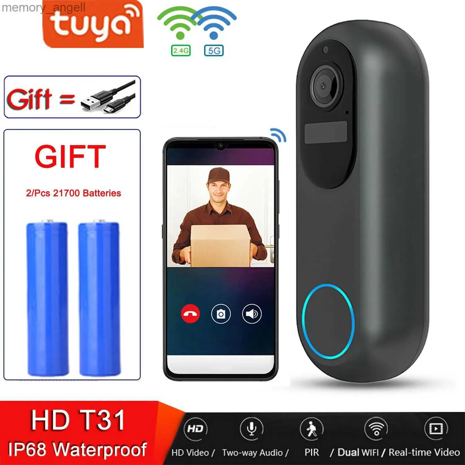 Campainhas Go Tuya Dual WiFi Vídeo Campainha Câmera 5G / 2.4GHz Campainha externa à prova d'água IP68 Intercomunicador Casa inteligente Telefone de porta sem fio YQ230928