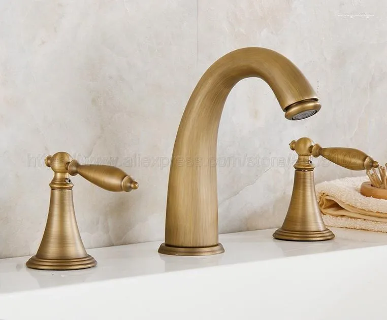 Bathroom Sink Faucets Basin Faucet Antique Brass Mixer Tap Double Handles 3 Pcs Znf434