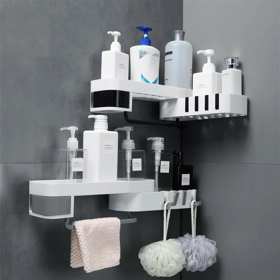 Corner Shower Shelf Creative Seamless Rotating Tripod Home Wall-mount Storage Rack Multifunction Bathroom Accessories Sets Kitchen285B