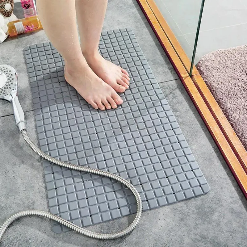 Bath Mats Non-Slip Mat Grids PVC With Suction Cup For Bathroom Toilet Bathtub Rug Doormat Safety Grey White Beige 38x70cm