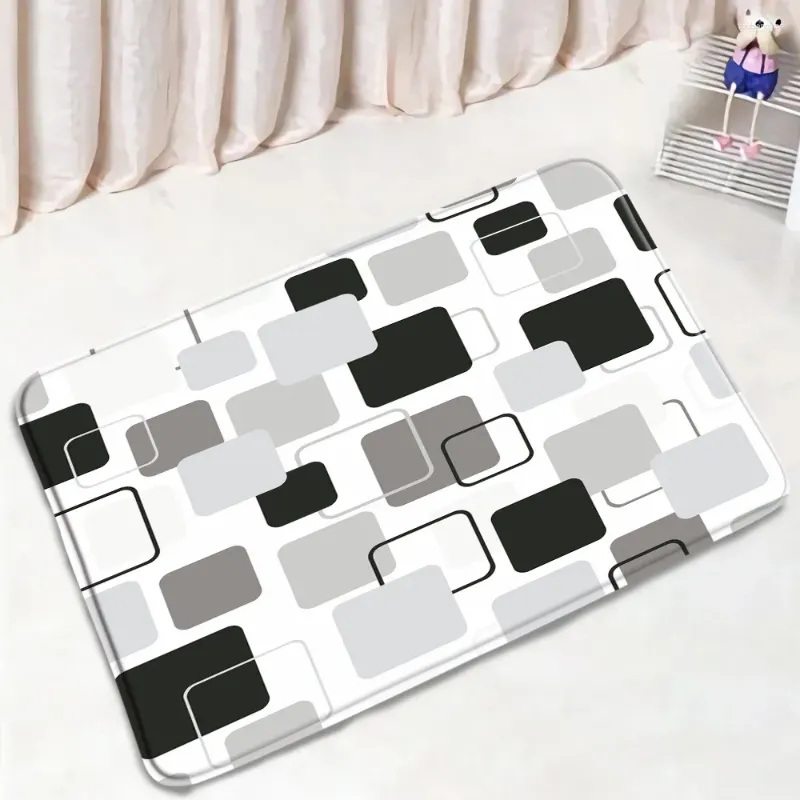 Bath Mats Mat Black And White Classic Geometric Pattern Home Decor Kitchen Living Room Doormat Shower Rugs Non-Slip Bathroom