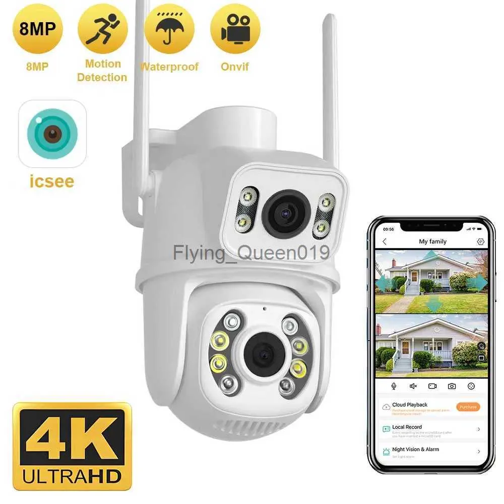 Lente CCTV TAITAS 8MP 4K PTZ Câmera Wifi Lente Dupla Tela Dupla Ai Human Detect Auto Tracking Câmera de Vigilância Externa Sem Fio iCSee YQ230928