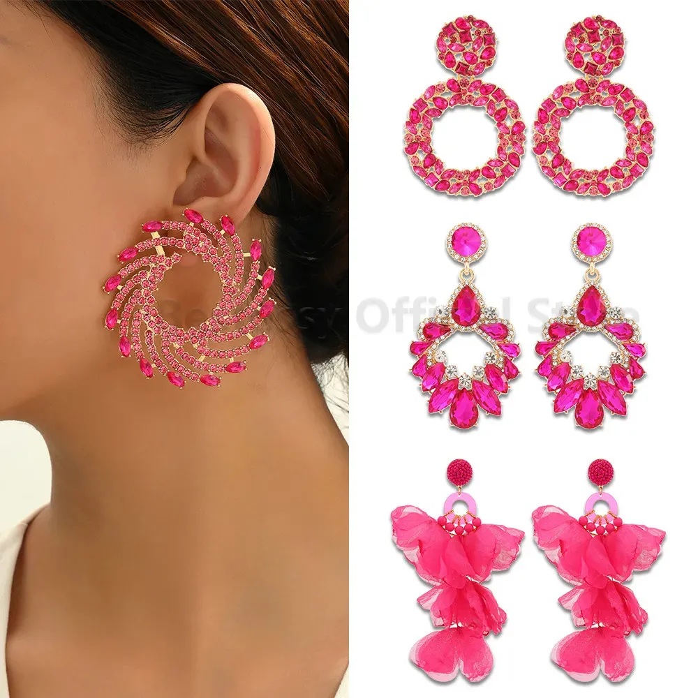 Stud Romantic Design Pink Series Rhinestone Flower Decor Heart Dangle Earrings Luxury Elegant Trendy Gift For Women Ear Ornaments 230928