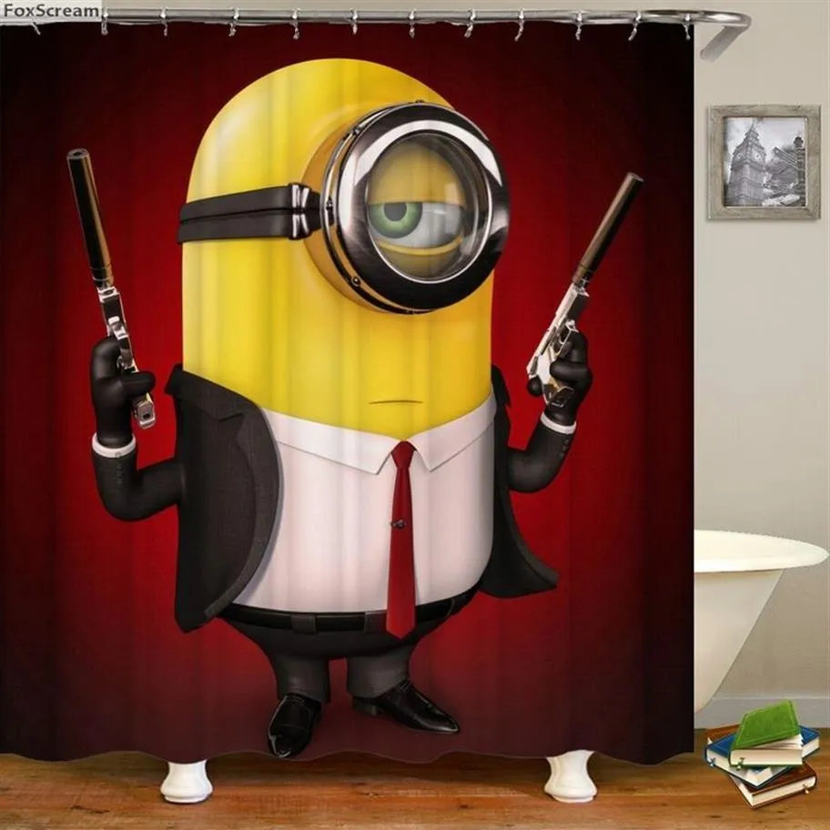 Tende da doccia gialle 3d Tende da doccia serie Mischievous Minions Tende da bagno impermeabili in poliestere personalizzate per cartoni animati LJ201130258U