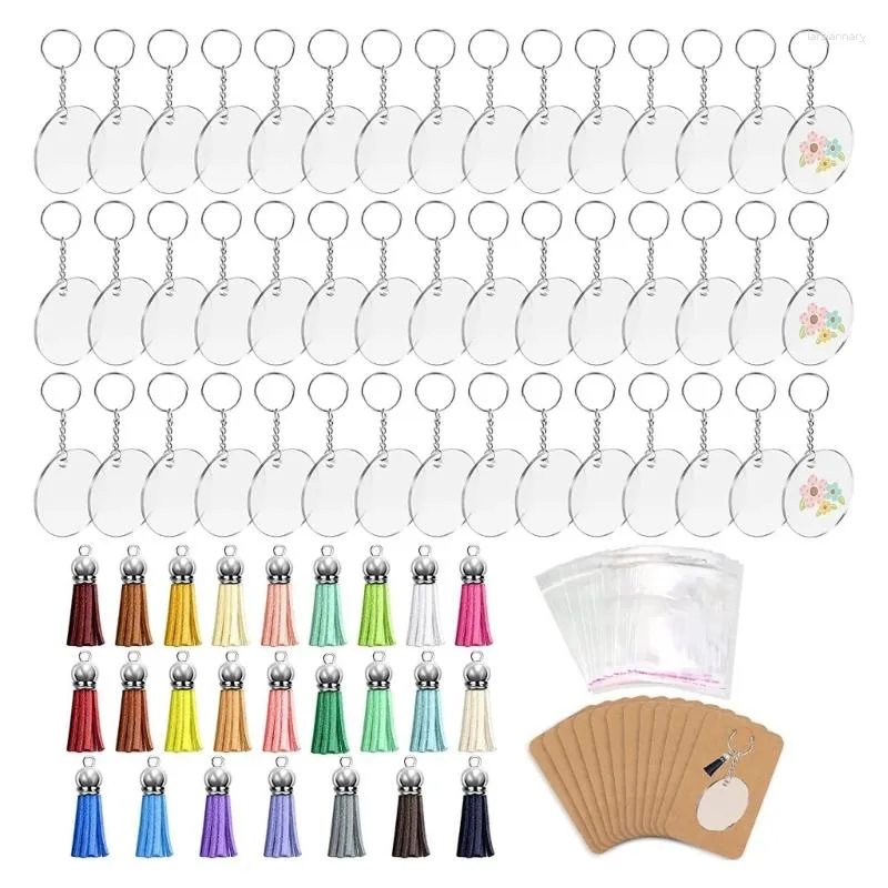 300pcs Clear Acrylic Keychain Blanks Ornament Set With Leather