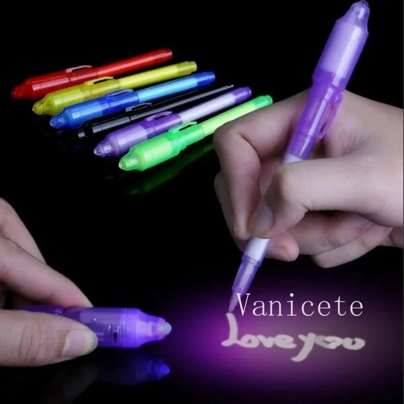 2 في 1 UV Light Magic Invisible Pen Creative Multi Function Pens Plastic Highlighter Marker-Pen Office T9I002467