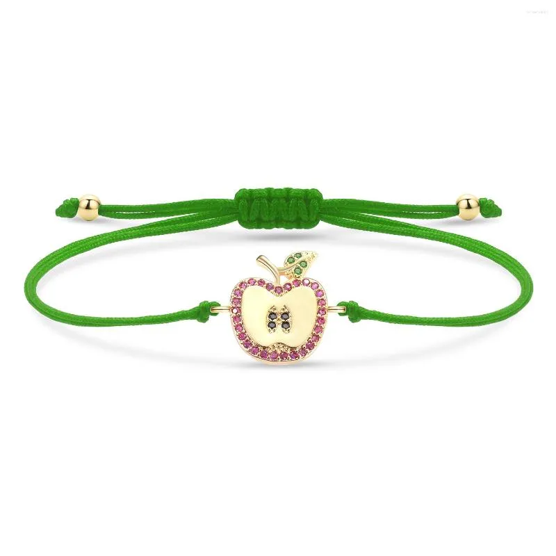 Braccialetti con ciondoli Cristallo CZ lucido Bracciale con mela carina Donna Ragazza Natura Frutta Pietra Corda rossa Cavo verde Gioielli fatti a mano presenti