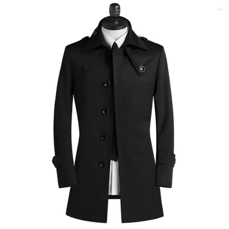 Men's Trench Coats Spring Autumn Korean Business Casual Single Breasted Black Jacket Youth Slim Windbreaker Agasalho Longo Gaba