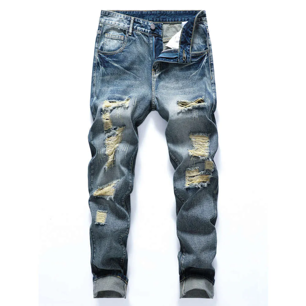 Heren Ripped Frayed Bleach Wash Jeans-look stijlvol Voel je comfortabel!