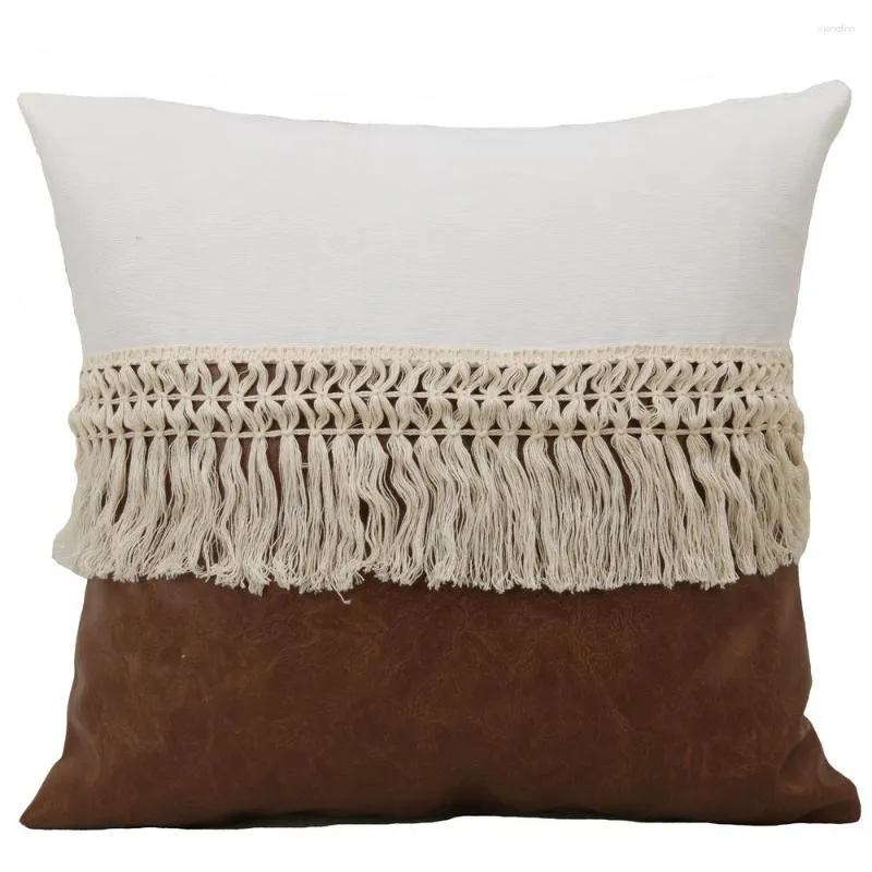 Подушка с кисточками в стиле пэчворк, кожаный диван, домашняя декоративная подушка в богемном стиле, чехол для гостиной, наволочка